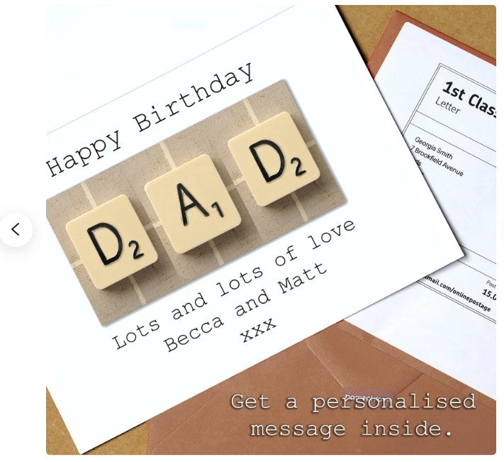 Scrabble Birthday Card Decade  70-60-50-40-90-80-30-20 Any year available